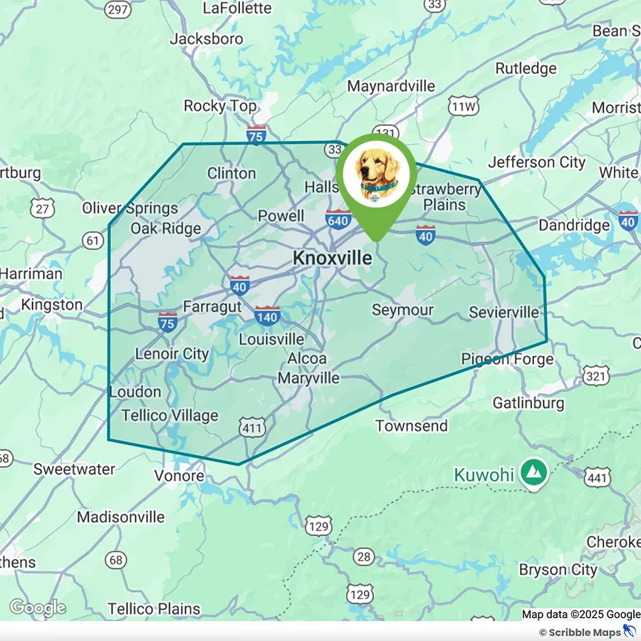 Gover Turf Care Service Area Map Knoxville, TN